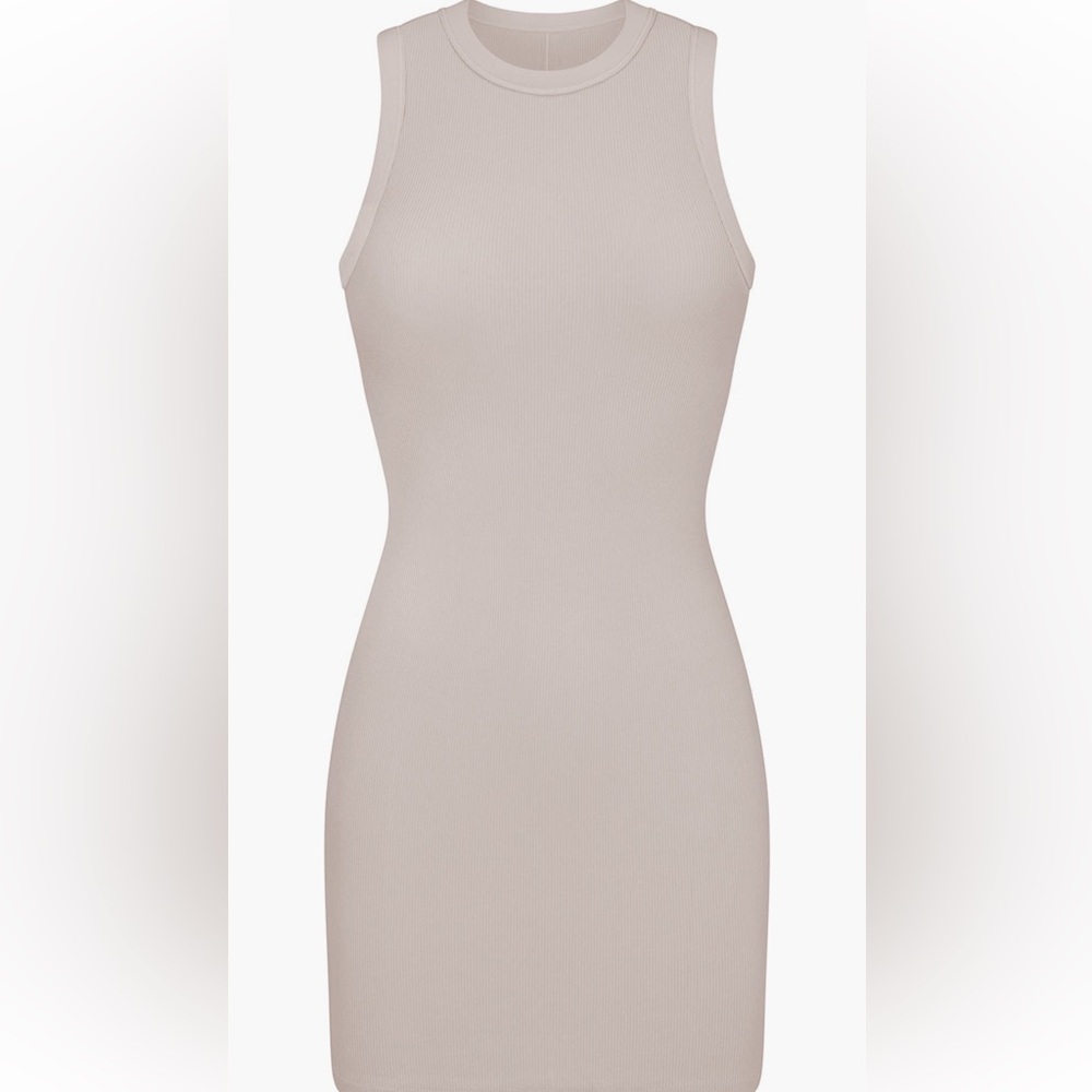 SKIMS Sleeveless Ribbed Bodycon Mini Dress in Stone
